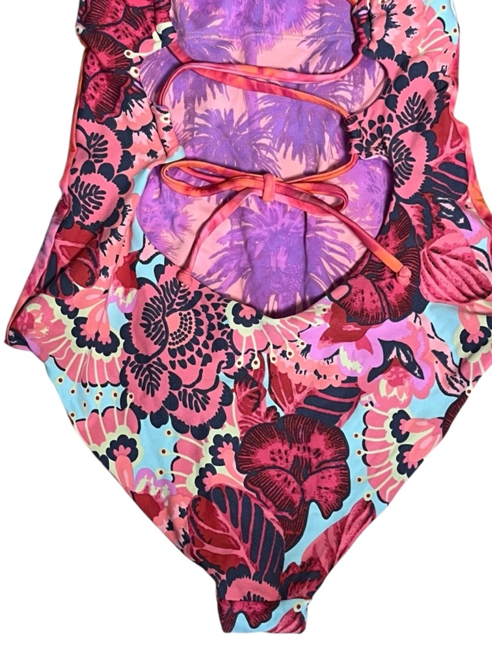 Maaji Reversible One Piece Swimsuit Small Floral Palm Print Cutout Back - Picture 6 of 13